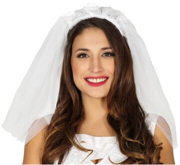 Bruidssluier met witte roosjes verkleed accessoire