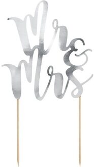 Bruidstaart decoratie topper Mr & Mrs zilver 25 cm