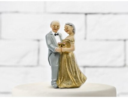 Bruidstaart figuurtje gouden jubileum - kunststof - 12 cm - huwelijk/bruiloft
