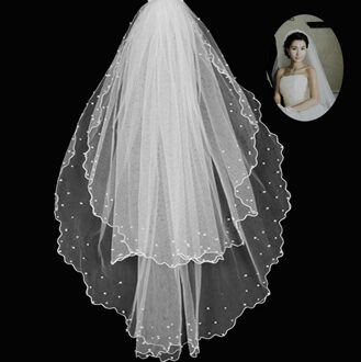 Bruiloft Accessoires Korte Bridal Veils Met Parel Lagen Bruid Sluier Ivoor