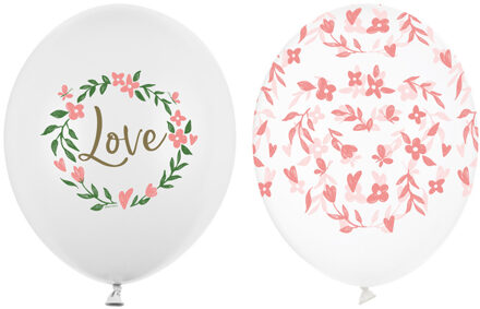 Bruiloft Ballonnen Love/Bloemen (50st) Multikleur - Print