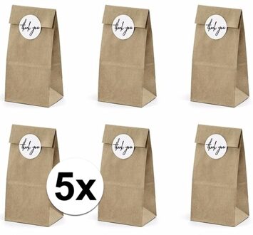 Bruiloft bedank zakjes - 30x stuks - met Thank You stickers - kraft papier - 8 x 18 x 6 cm