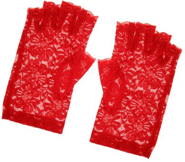 Bruiloft Bruids Kant Bloem Half Vinger Handschoen Party Vrouwen Meisjes Accessoires rood