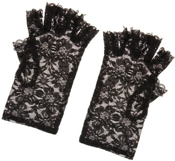 Bruiloft Bruids Kant Bloem Half Vinger Handschoen Party Vrouwen Meisjes Accessoires zwart