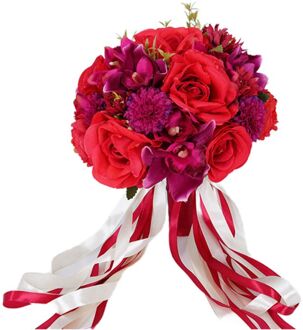 Bruiloft Bruidsboeket Kunstmatige Rose Chrysant Holding Bloemen Met Lint 83XF rood
