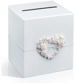 Bruiloft enveloppendoos met hart - wit - 24 x 24 cm - Feestdecoratievoorwerp