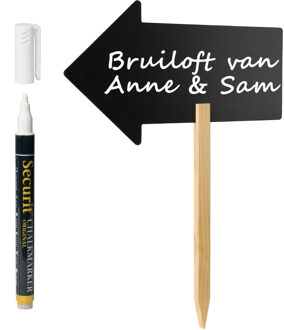 Bruiloft/ feest wegwijzer bord/pijl incl. witte krijtstift - H54 cm - Krijtborden Zwart