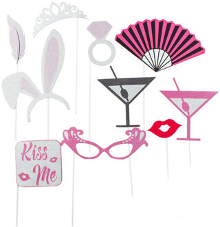 Bruiloft foto prop set - 10-delig - glitter - trouwen/vrijgezellenfeest - photo booth accessoires