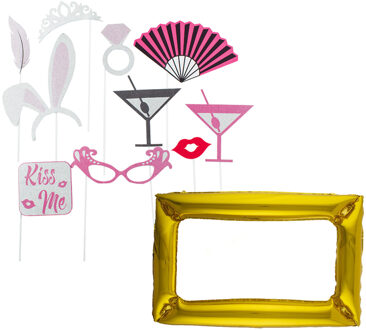 Bruiloft foto prop set - 11-delig - glitter - trouwen/vrijgezellenfeest - photo booth accessoires