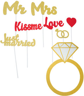 Bruiloft foto prop set - 9-delig - glitter - trouwen/vrijgezellenfeest - photo booth accessoires