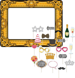 Bruiloft foto prop set met frame - 21-delig - opblaasbare fotolijst - photo booth accessoires