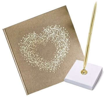 Bruiloft gastenboek met hart en luxe pen incl. houder