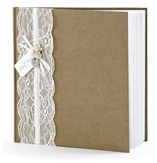 Bruiloft gastenboek vintage - bruin - 20,5 x 20.5 cm - gebonden - 22 bladzijden