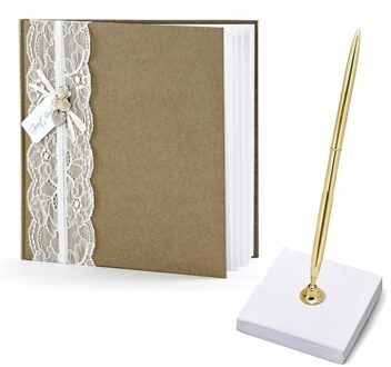 Bruiloft gastenboek vintage met luxe pen incl. houder Multi