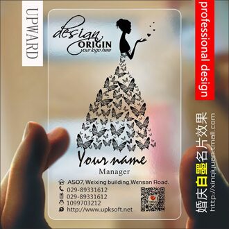 Bruiloft High-End Pvc Transparant Visitekaartje 200 Stks/partij Kleding Pvc Transparant Visitekaartje Maatwerk wit ink