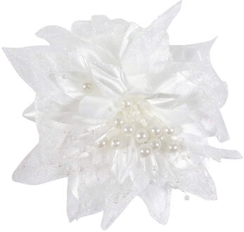 Bruiloft/huwelijk corsage wit 12 cm met bloem en parels