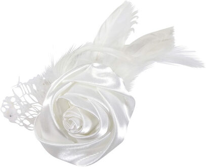 Bruiloft/huwelijk corsage wit met roos en veren
