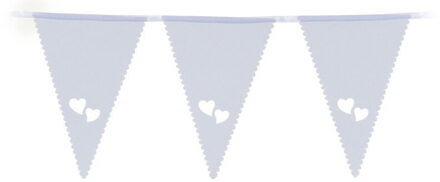Bruiloft/huwelijk Vlaggenlijn - binnen/buiten - plastic - wit met hartjes - 3 m - 16 vlaggetjes