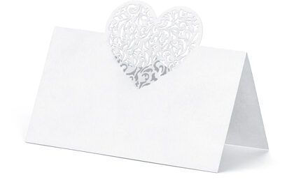 Bruiloft Naamkaartjes Hart Wit (10st) Wit - Transparant