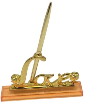 Bruiloft Ondertekening Pen Met Vergulde Metalen Liefde Houder Partij Pen Set goud