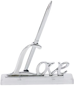 Bruiloft Ondertekening Pen Met Vergulde Metalen Liefde Houder Partij Pen Set zilver