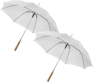 Bruiloft paraplu bruid/bruidegom - 2x - wit - houten handvat - dia 102 cm