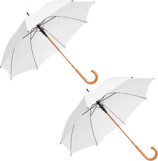 Bruiloft paraplu bruid/bruidegom - 2x - wit - houten handvat - dia 103 cm