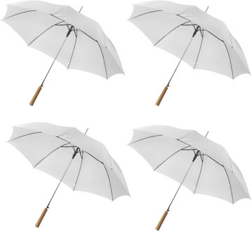 Bruiloft paraplu bruid/bruidegom - 4x - wit - houten handvat - dia 102 cm