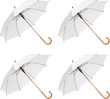 Bruiloft paraplu bruid/bruidegom - 4x - wit - houten handvat - dia 103 cm