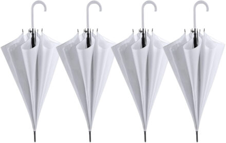 Bruiloft paraplu bruid/bruidegom - 4x - wit - kunststof handvat - dia 107 cm