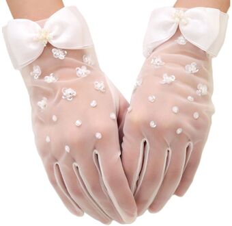 Bruiloft Sheer Korte Handschoenen Parel Pailletten Bloem Kralen Strik Bridal Wanten