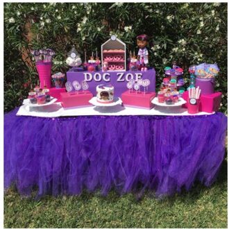 Bruiloft Tule Tutu Tafel Rok Cover Party Verjaardag Feestelijke Effen Rechthoek Tafelkleed Voor Wedding Party Paars