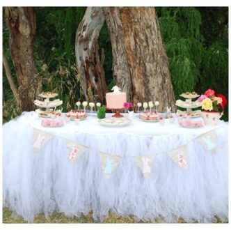 Bruiloft Tule Tutu Tafel Rok Cover Party Verjaardag Feestelijke Effen Rechthoek Tafelkleed Voor Wedding Party wit
