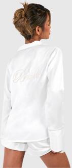 Bruilofts 'Bruid' Geborduurd Langmouwshirt & Shorts Pyjama Set, Cream - 36