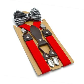 Bruin Baby Bretels Met Vlinderdas Britse Stijl Kids Bretels Set Solid Wedding Bretels Voor Kinderen Geel Roze 65Cm * 2.5 rood