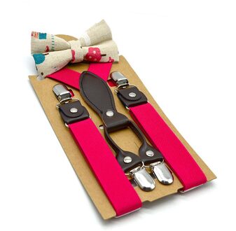 Bruin Baby Bretels Met Vlinderdas Britse Stijl Kids Bretels Set Solid Wedding Bretels Voor Kinderen Geel Roze 65Cm * 2.5 roos rood