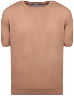 Bruin Katoenen T-Shirt Ronde Hals Regular Fit Tagliatore , Brown , Heren - 2Xl,L