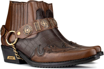 Bruin lederen tweekleurige Winklepicker bikerlaarzen voor heren