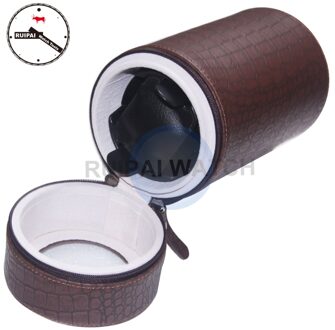 Bruin PU Lederen 3 Modi Automatische Zelfoprollend Doos, Horloge Opslag Gereedschap Ronde Type Draagbare Horloge Winder