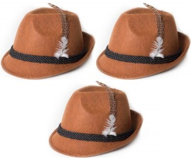 Bruin Tiroler hoedje - 3x - volwassenen - Oktoberfest feesthoeden - Alpenhoedje/jagershoedje