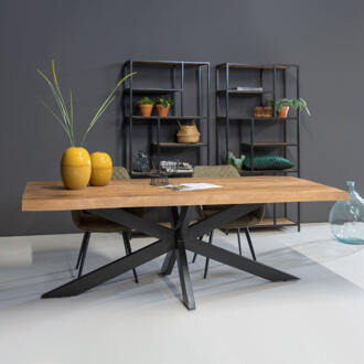 Bruine Eetkamertafel - 160 cm - Mangohout Bruin, Zwart