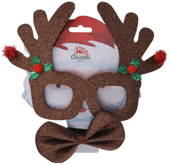 Bruine kerst feestbril met vlinderstrikje 17 cm Kerstaccessoires