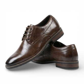 Bruine klassieke Derby brogue-schoenen met gladde neus en vetersluiting voor heren. - maat Donker Bruin