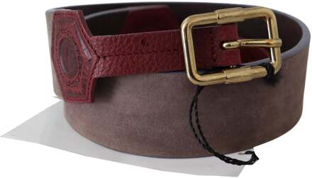 Bruine Leren Brede Gouden Chroom Logo Gesp Riem - maat