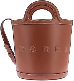 Bruine Leren Bucket Bag Rugzak Ss23 Marni , Brown , Dames - ONE Size