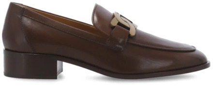 Bruine leren loafers met metalen kettingdetail Tod's , Brown , Dames - 40 EU