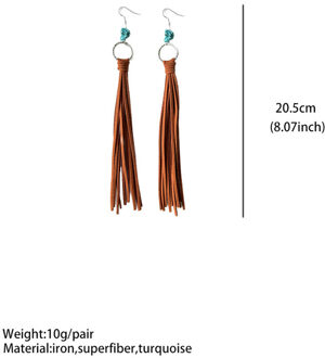 Bruine Leren Tassel Oorringen Met Turquoise