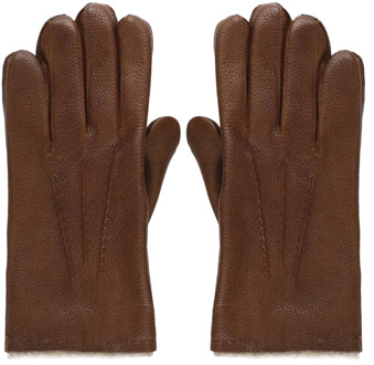 Bruine Leren Wol Kasjmier Handschoenen met Geborduurde Details Orciani , Brown , Heren - 9 In,9 1/2 IN