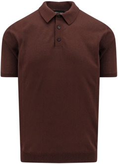 Bruine Polo Shirt met Geribbelde Kraag Roberto Collina , Brown , Heren - L,M