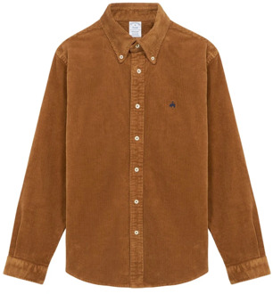 Bruine Regular Fit Stretch Katoenen Overhemd met Button-Down Kraag Brooks Brothers , Brown , Heren - 2Xl,Xl,L,M,S